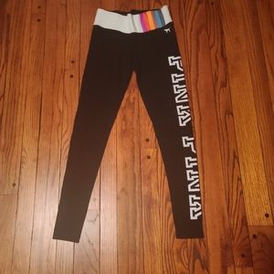 NWOT! VS PINK BLACK LOGO YOGA PANTS RAINBOW WAISTBAND!